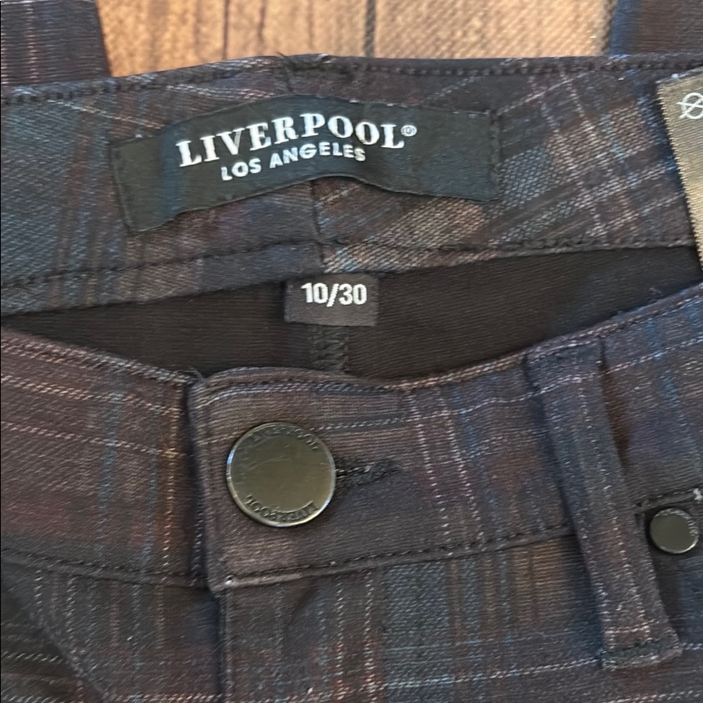 Liverpool Ponte Knit Pull On Dark Plaid Trousers Sz 10/30 - Picture 2 of 6
